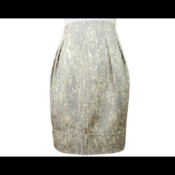 LAFEYETTE 148 Gold and Silver Jacquard Brocade Tulip Mini Skirt Plus Sz 18 - Picture 1 of 11